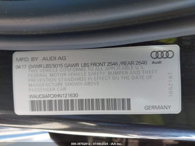 WAUC8AFCXHN121630 Audi A6 2.0t Premium