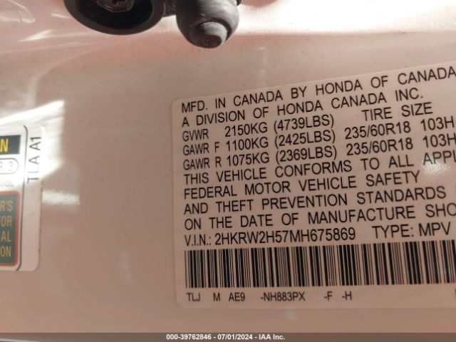 2HKRW2H57MH675869 Honda Cr-v Awd Ex