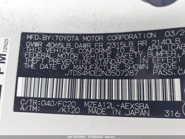 Toyota COROLLA SE 2022 JTDS4MCE2N3507287 Image 9