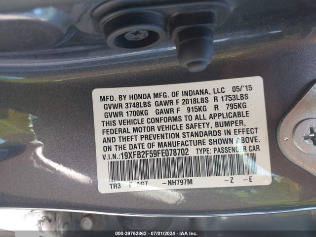 Honda Civic Lx 2015 19XFB2F59FE078702 Image 9