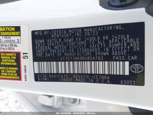 Toyota CAMRY LE 2024 4T1C11AK9RU854762 Image 9