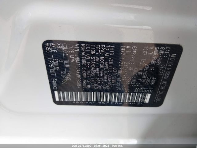 JN8AT3CAXMW025867 Nissan Rogue Sl Fwd