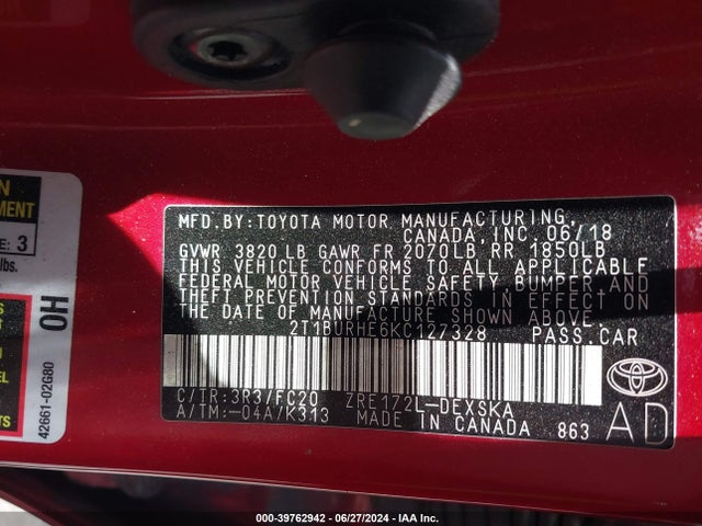 Toyota COROLLA SE 2019 2T1BURHE6KC127328 Image 9