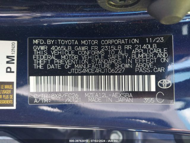 JTDS4MCE4RJ106227 Toyota COROLLA SE