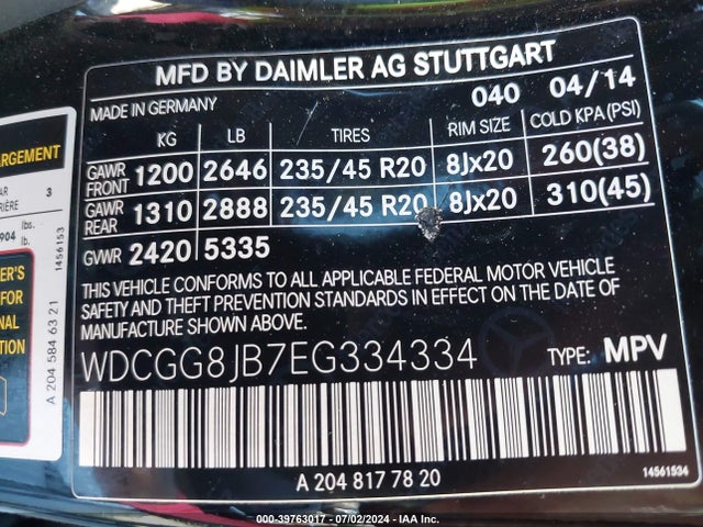 WDCGG8JB7EG334334 Mercedes-Benz Glk 350 4matic