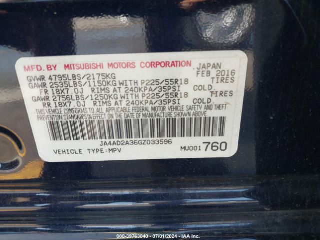 JA4AD2A36GZ033596 Mitsubishi Outlander Es