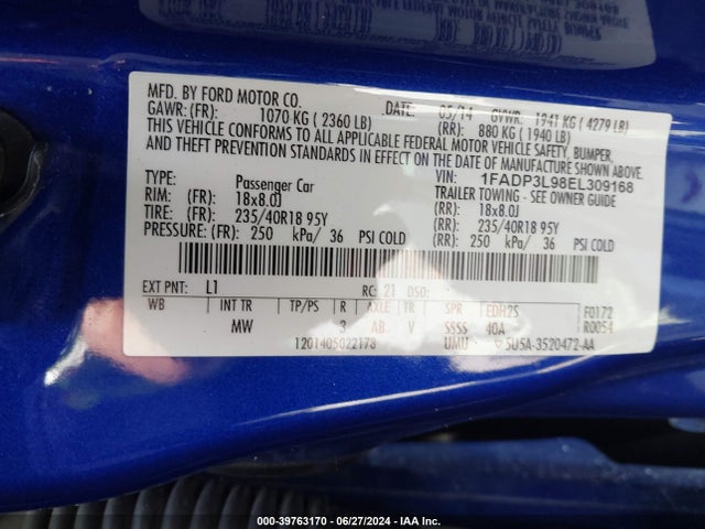 1FADP3L98EL309168 Ford FOCUS ST