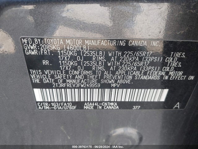 Toyota Rav4 Xle 2015 2T3RFREV3FW249959 Image 9