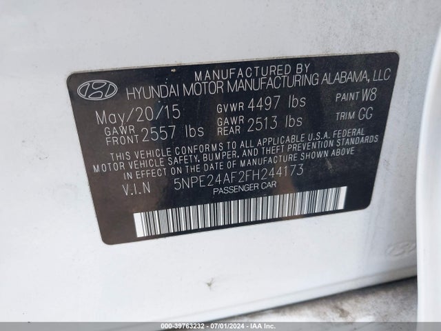 Hyundai SONATA SE 2015 5NPE24AF2FH244173 Image 9