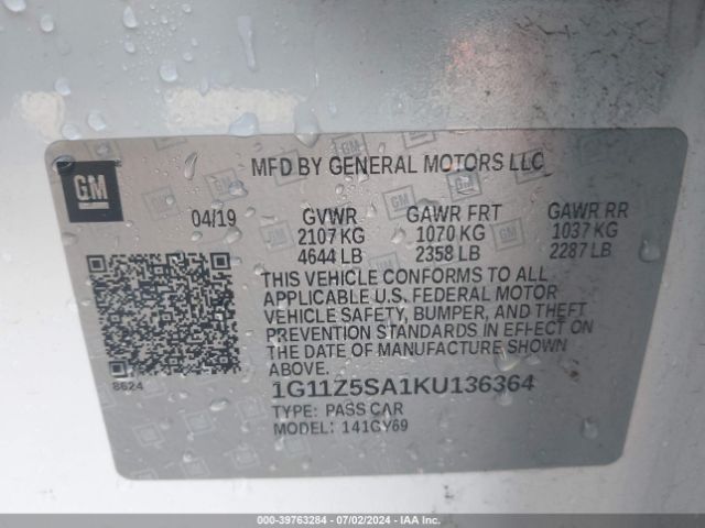 1G11Z5SA1KU136364 Chevrolet IMPALA LT