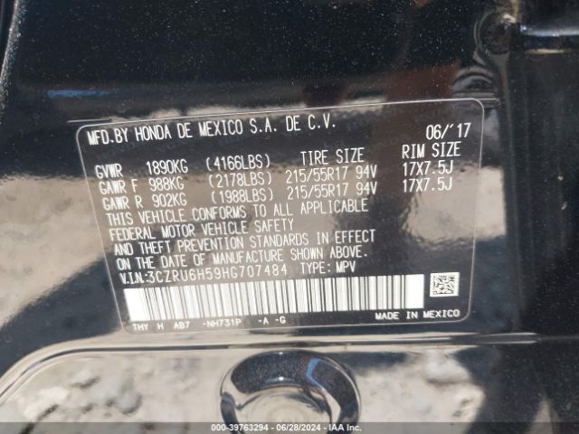 3CZRU6H59HG707484 Honda HR-V EX