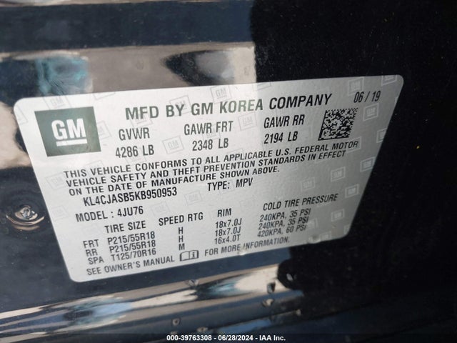 KL4CJASB5KB950953 Buick Encore Fwd Preferred