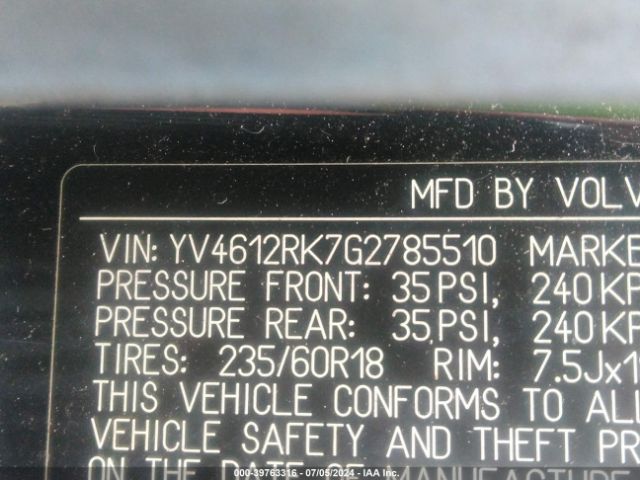 YV4612RK7G2785510 Volvo Xc60 T5 Premier