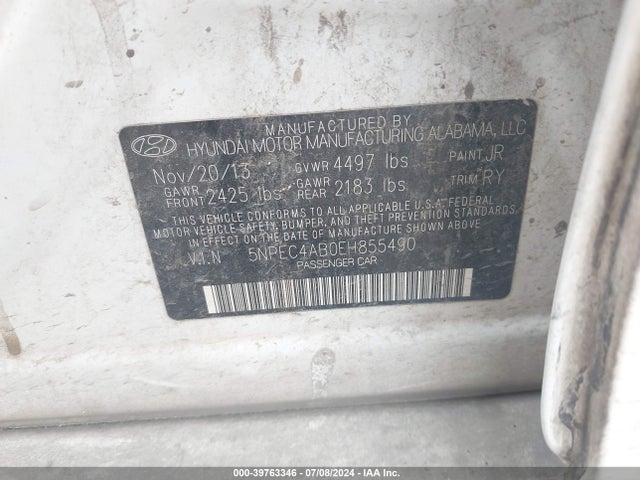 Hyundai Sonata Se 2.0t 2014 5NPEC4AB0EH855490 Image 9