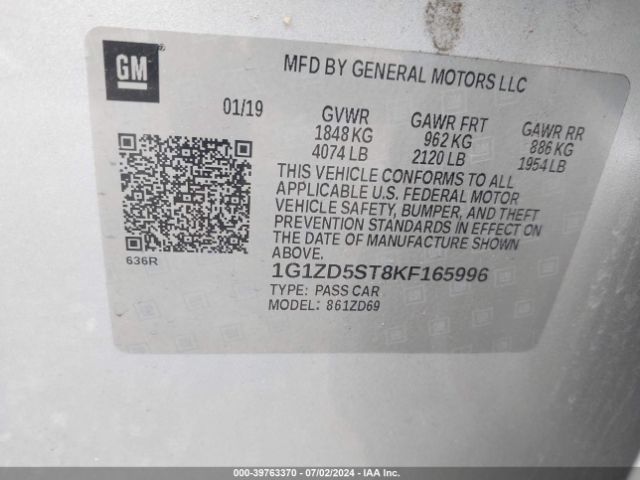1G1ZD5ST8KF165996 Chevrolet MALIBU LT
