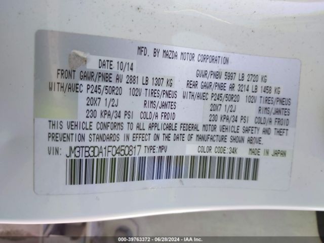 JM3TB3DA1F0450817 Mazda Cx-9 Grand Touring