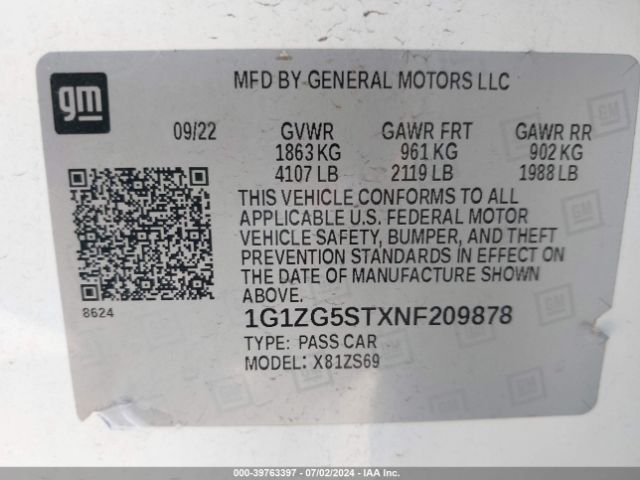 1G1ZG5STXNF209878 Chevrolet Malibu Fwd Rs