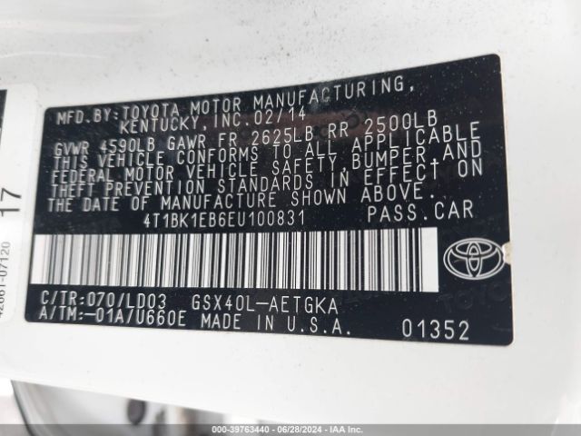 4T1BK1EB6EU100831 Toyota AVALON XLE