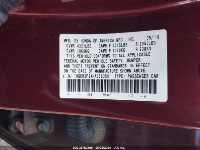 1HGCR2F5XHA050350 Honda Accord Sport