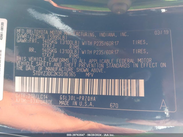 Toyota Sienna Xle 8 Passenger 2019 5TDYZ3DC2KS016165 Image 9