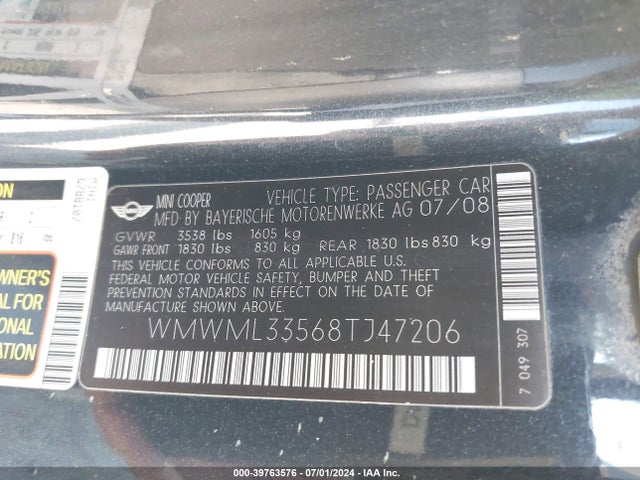 2008 MINI COOPER CLUBMAN WMWML33568TJ47206 Photo 8