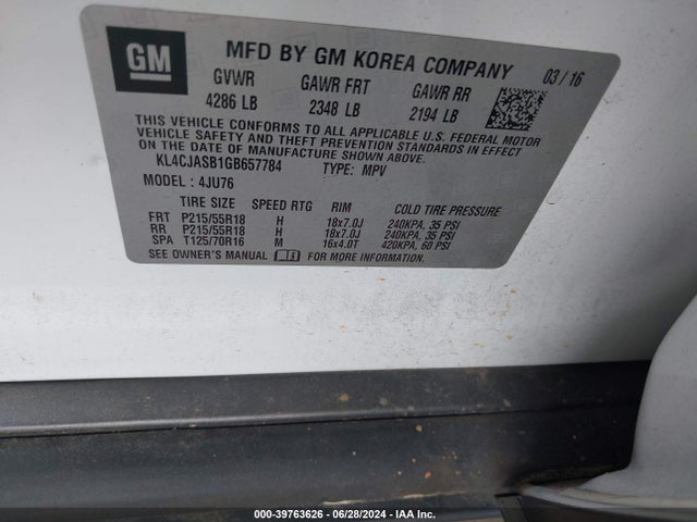 KL4CJASB1GB657784 Buick Encore