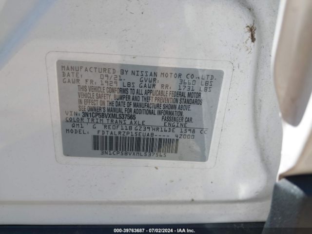 3N1CP5BVXML537565 Nissan Kicks S Xtronic Cvt