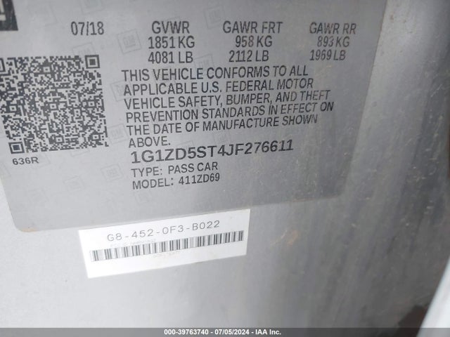 Chevrolet MALIBU LT 2018 1G1ZD5ST4JF276611 Image 9