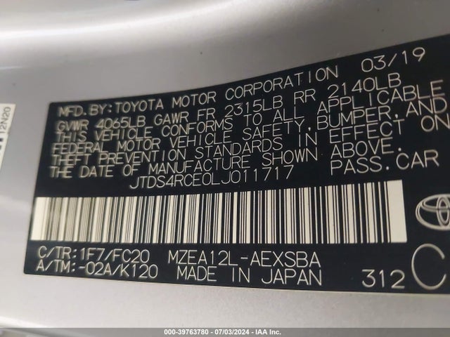 Toyota COROLLA SE 2020 JTDS4RCE0LJ011717 Image 9