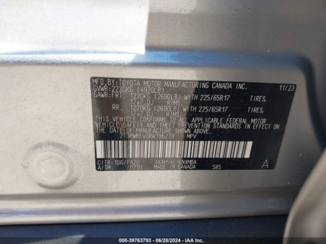 2T3RWRFV0RW196219 Toyota Rav4 Hybrid Xle