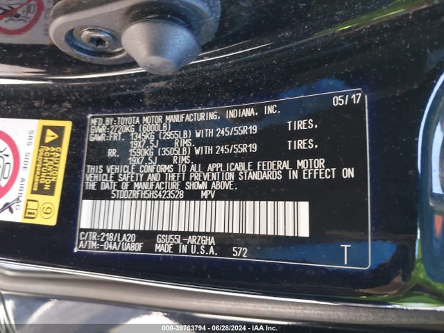 Toyota Highlander Limited Platinum 2017 5TDDZRFH5HS423528 Image 9