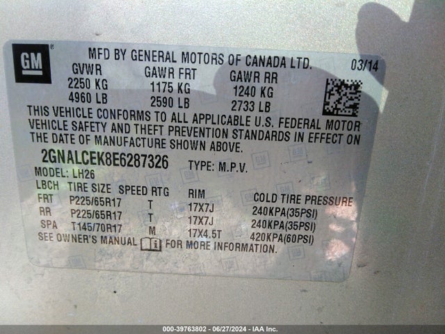 Chevrolet Equinox 2lt 2014 2GNALCEK8E6287326 Image 9