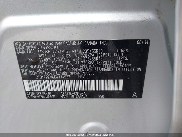 Toyota Rav4 Limited 2014 2T3YFREV6EW114937 Image 9