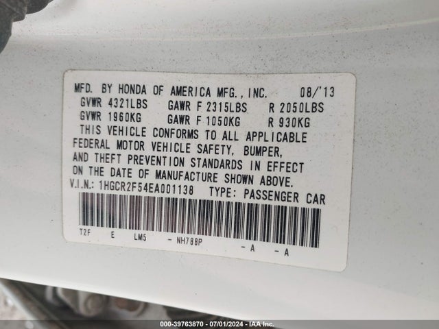Honda Accord Sport 2014 1HGCR2F54EA001138 Image 9