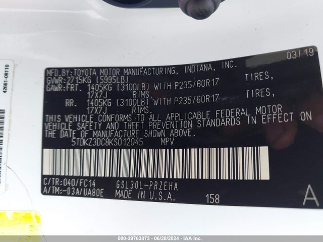 Toyota Sienna Le 8 Passenger 2019 5TDKZ3DC8KS012045 Image 9