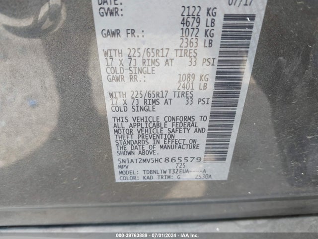 Nissan ROGUE SV 2017 5N1AT2MV5HC865579 Image 9