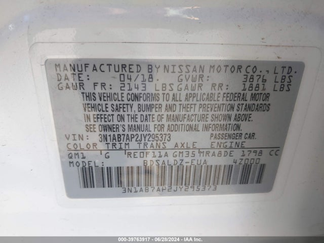 Nissan SENTRA SV 2018 3N1AB7AP2JY295373 Image 9