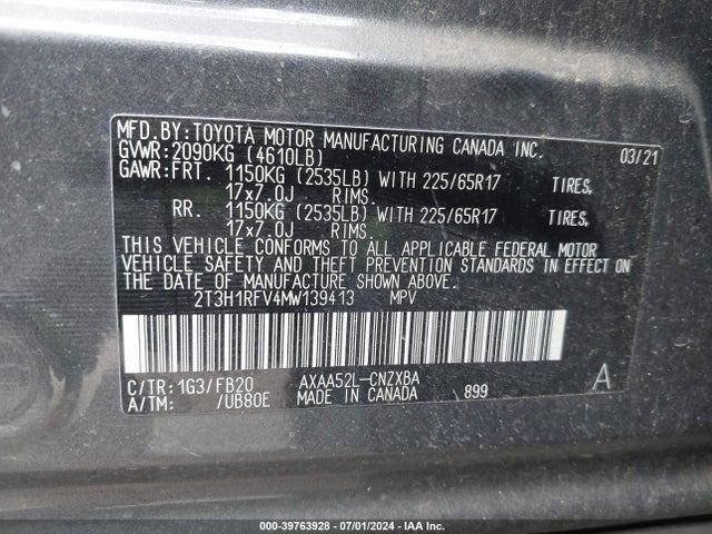 Toyota RAV4 LE 2021 2T3H1RFV4MW139413 Image 9