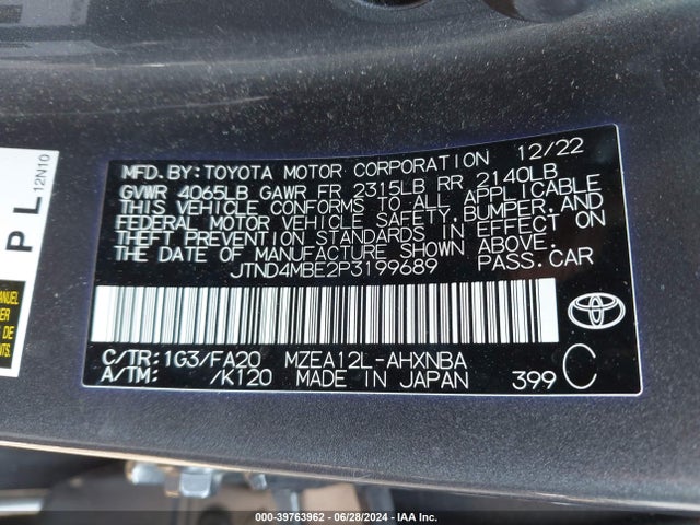 Toyota COROLLA SE 2023 JTND4MBE2P3199689 Image 9