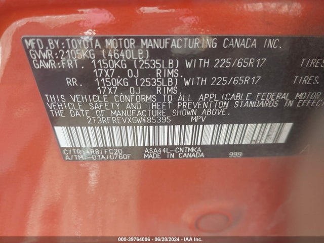 Toyota Rav4 Xle 2016 2T3RFREVXGW485395 Image 9