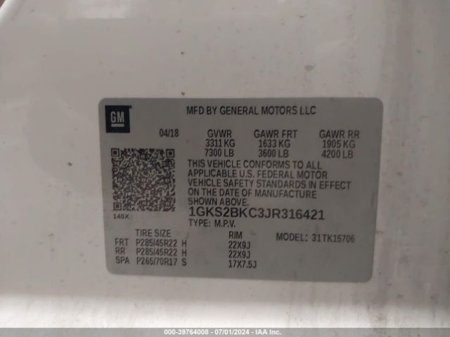 1GKS2BKC3JR316421 GMC YUKON SLT