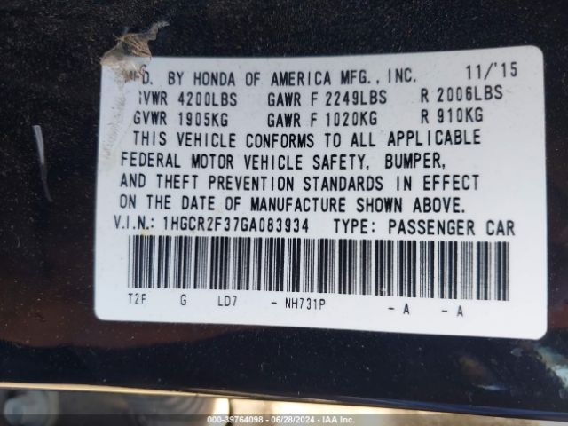 1HGCR2F37GA083934 Honda ACCORD LX