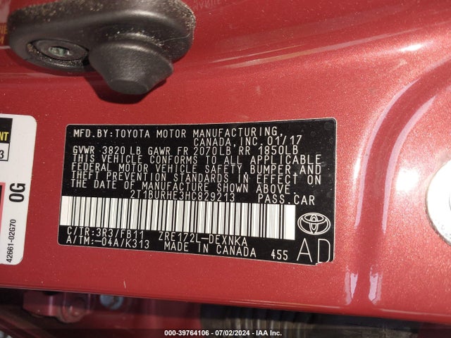 Toyota COROLLA LE 2017 2T1BURHE3HC829213 Image 9