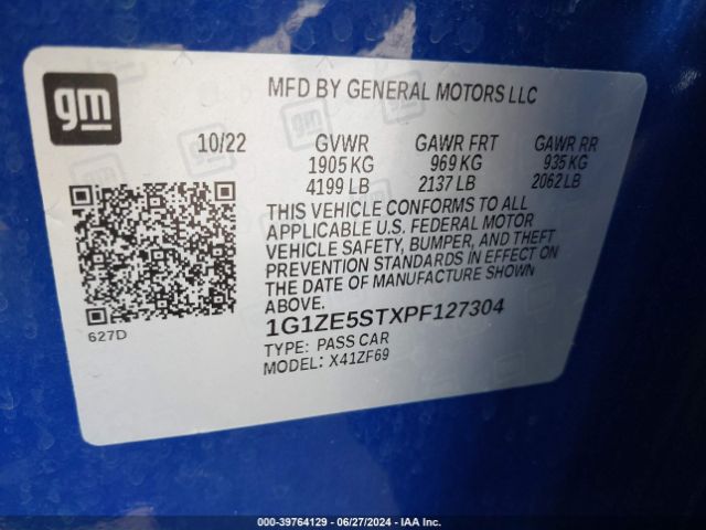 1G1ZE5STXPF127304 Chevrolet Malibu Fwd 2lt