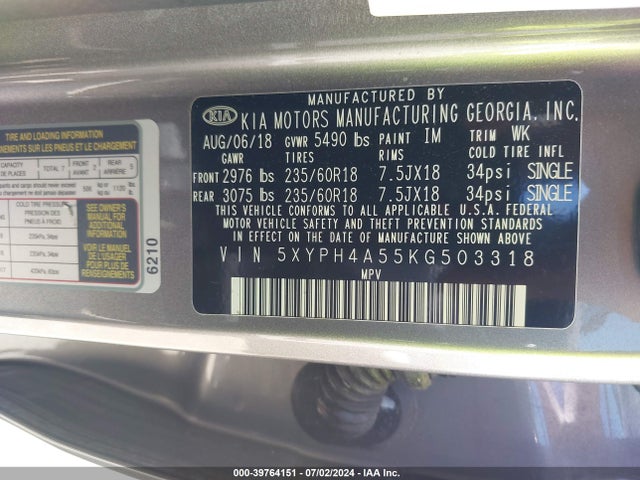 KIA Sorento 3.3l Ex 2019 5XYPH4A55KG503318 Image 9