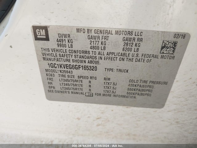 Chevrolet Silverado 2500hd Lt 2016 1GC1KVEG6GF165320 Image 9