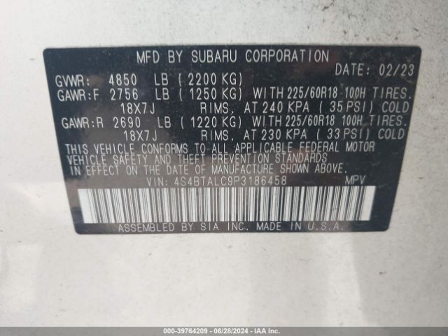 4S4BTALC9P3186458 Subaru Outback Onyx Edition
