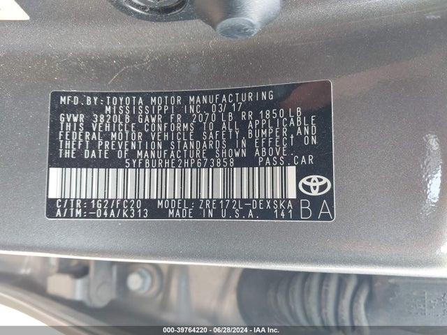 Toyota COROLLA SE 2017 5YFBURHE2HP673858 Image 9