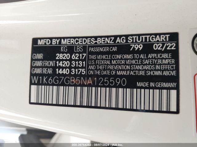 W1K6G7GB5NA125590 Mercedes-Benz S 580 4matic