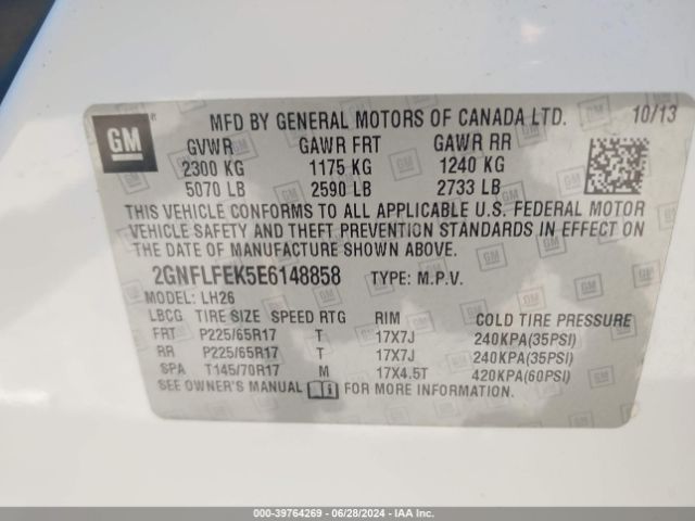 2GNFLFEK5E6148858 Chevrolet EQUINOX 1LT